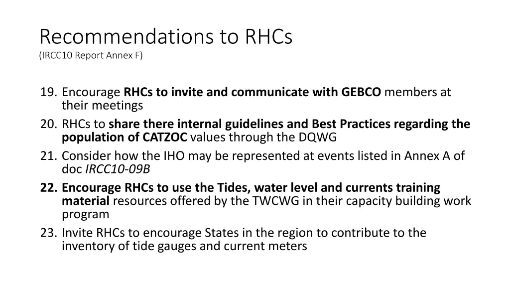 recommendations to rhcs ircc10 report annex f 3