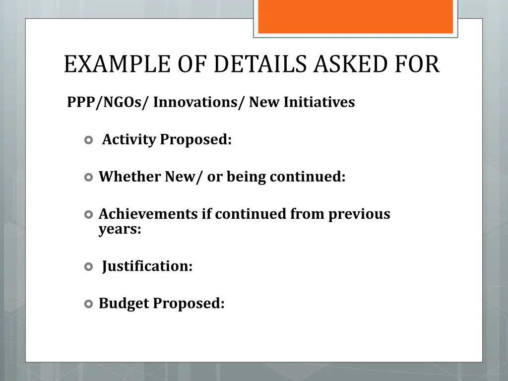 example of details asked for