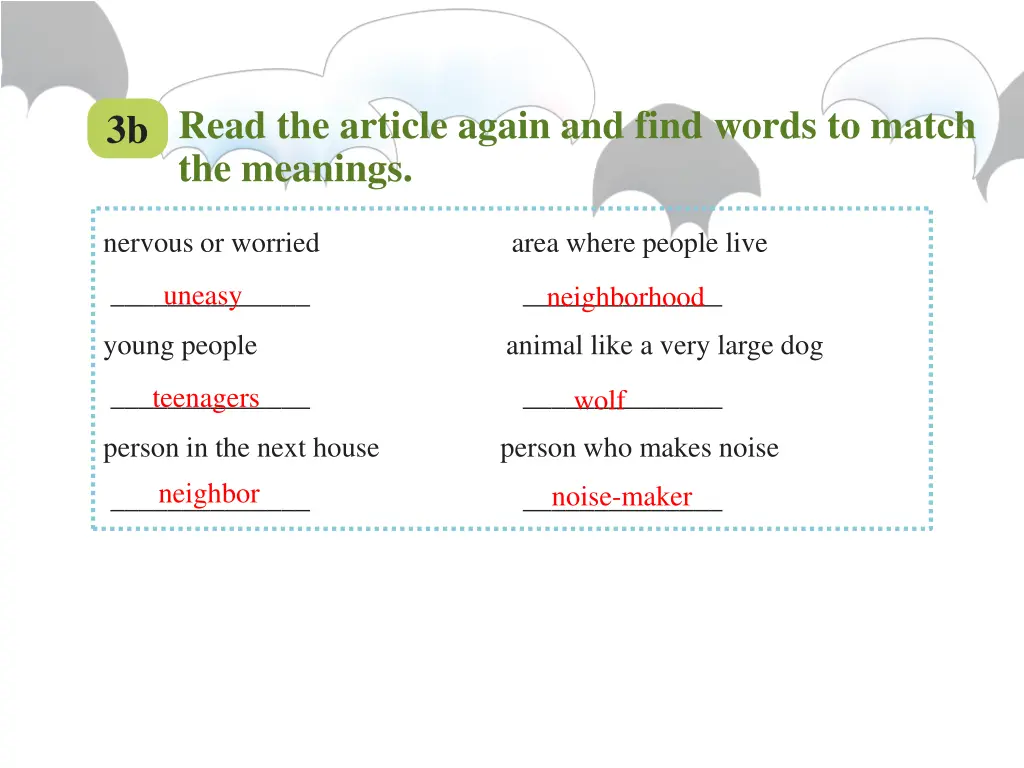 read the article again and find words to match