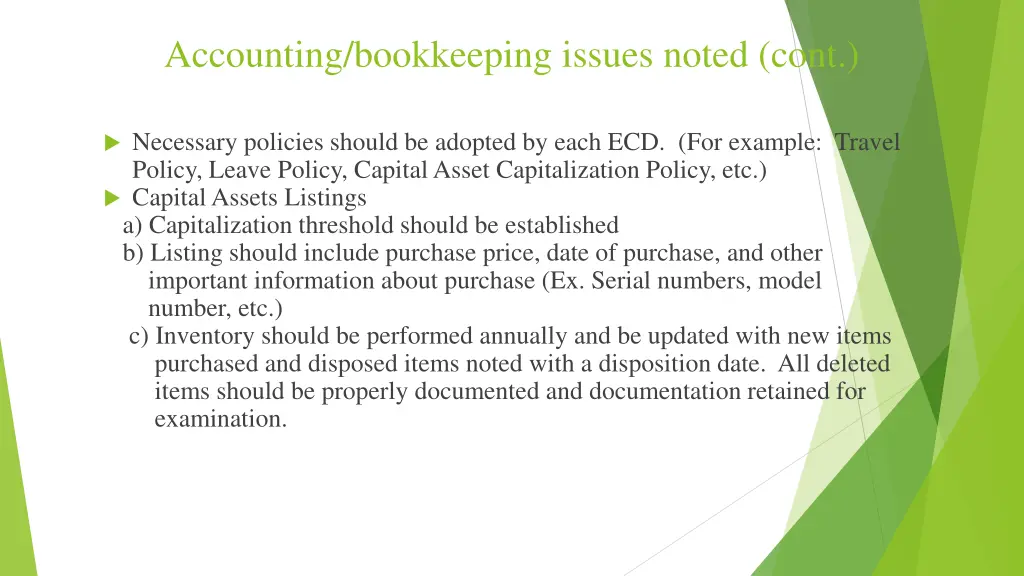 accounting bookkeeping issues noted cont 1