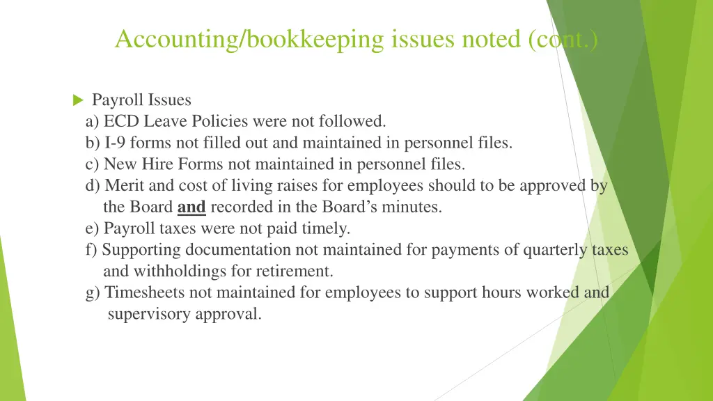 accounting bookkeeping issues noted cont