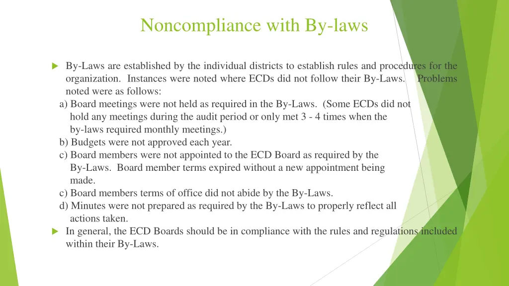 noncompliance with by laws