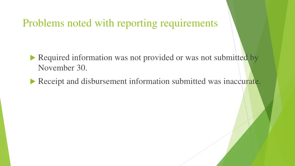 problems noted with reporting requirements