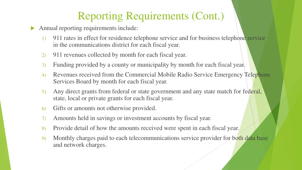 reporting requirements cont annual reporting