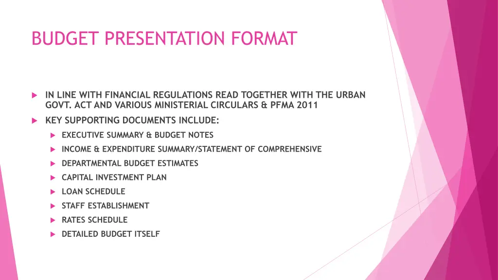 budget presentation format