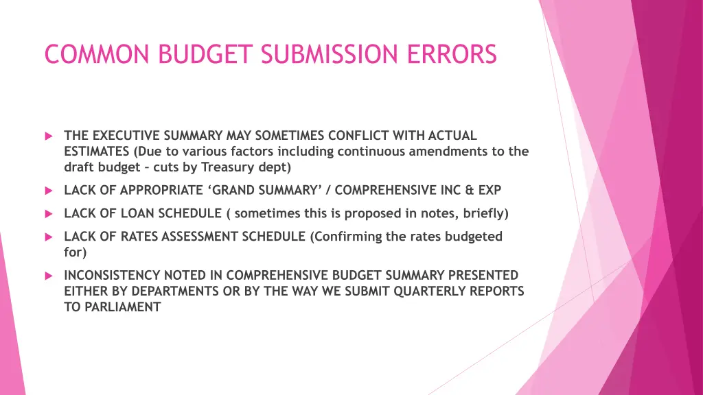 common budget submission errors