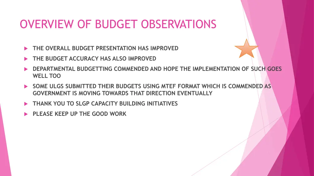 overview of budget observations