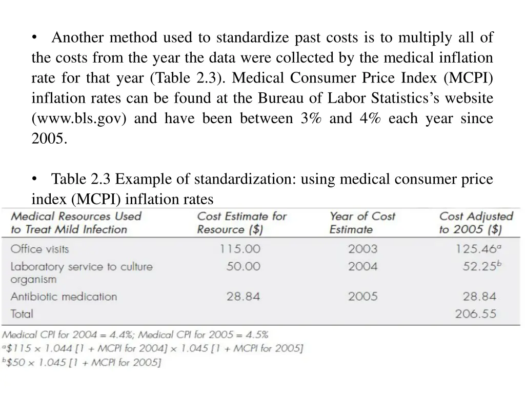 another method used to standardize past costs