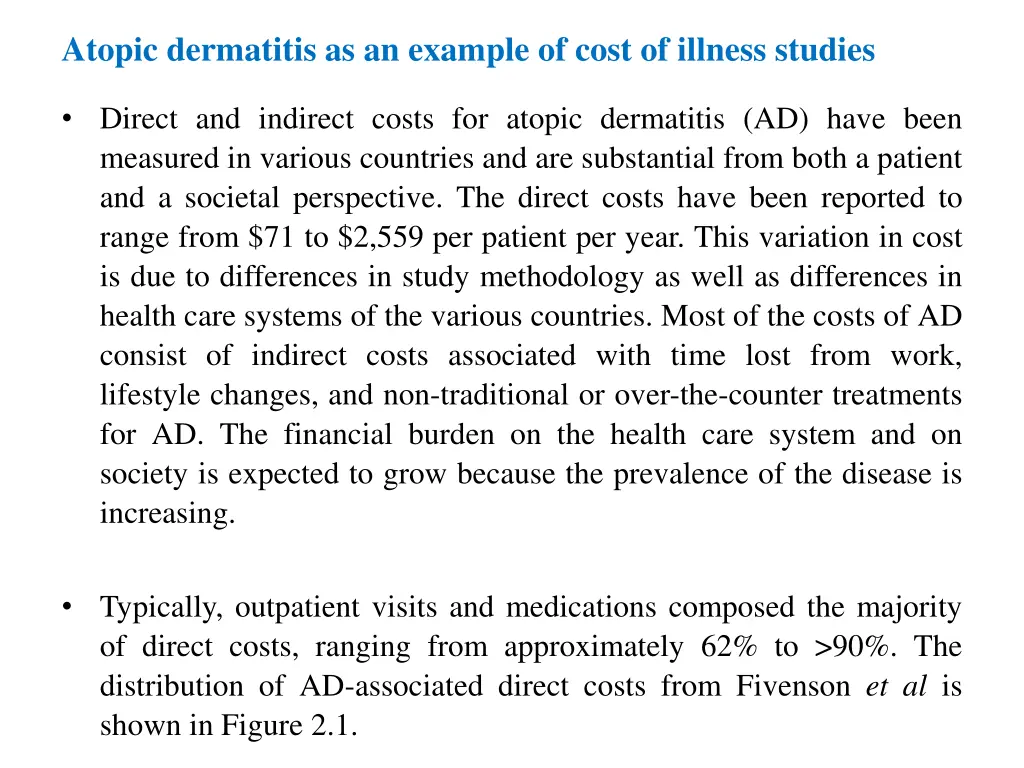 atopic dermatitis as an example of cost