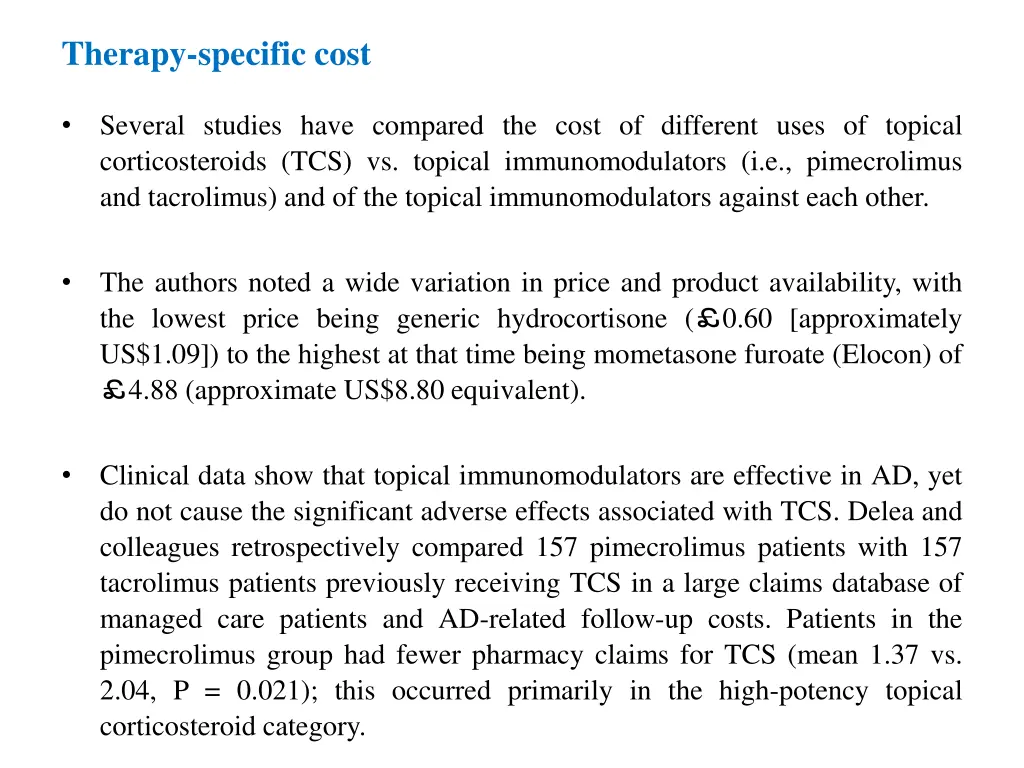 therapy specific cost