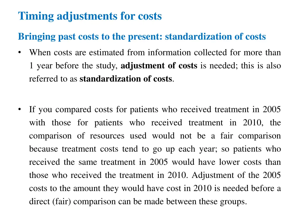 timing adjustments for costs