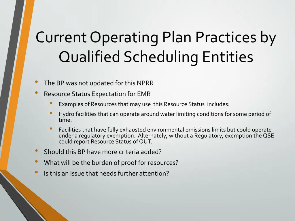 current operating plan practices by qualified