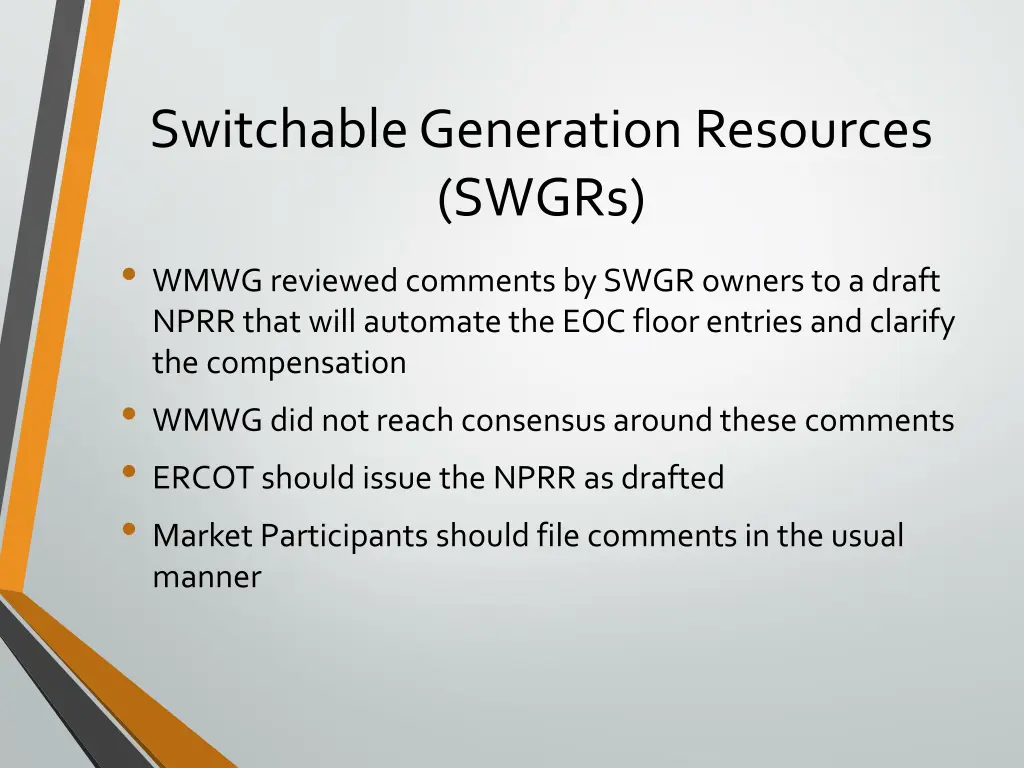 switchable generation resources swgrs wmwg