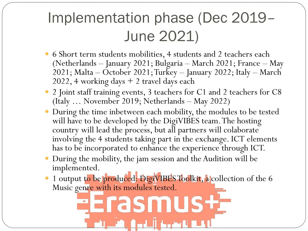 implementation phase dec 2019 june 2021