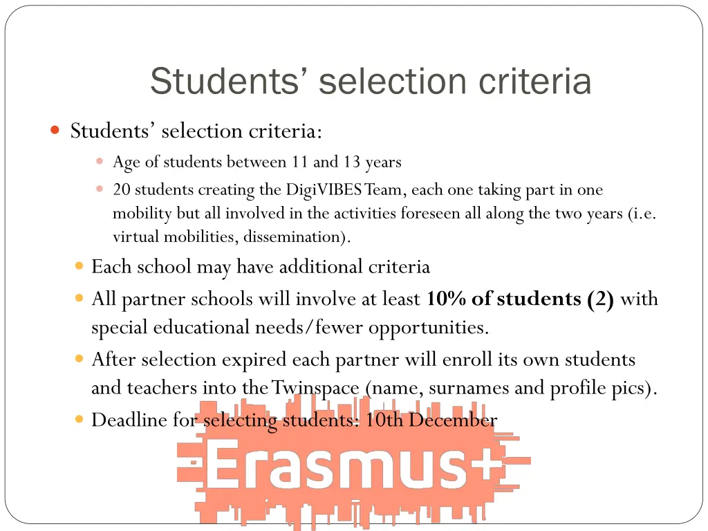 students selection criteria