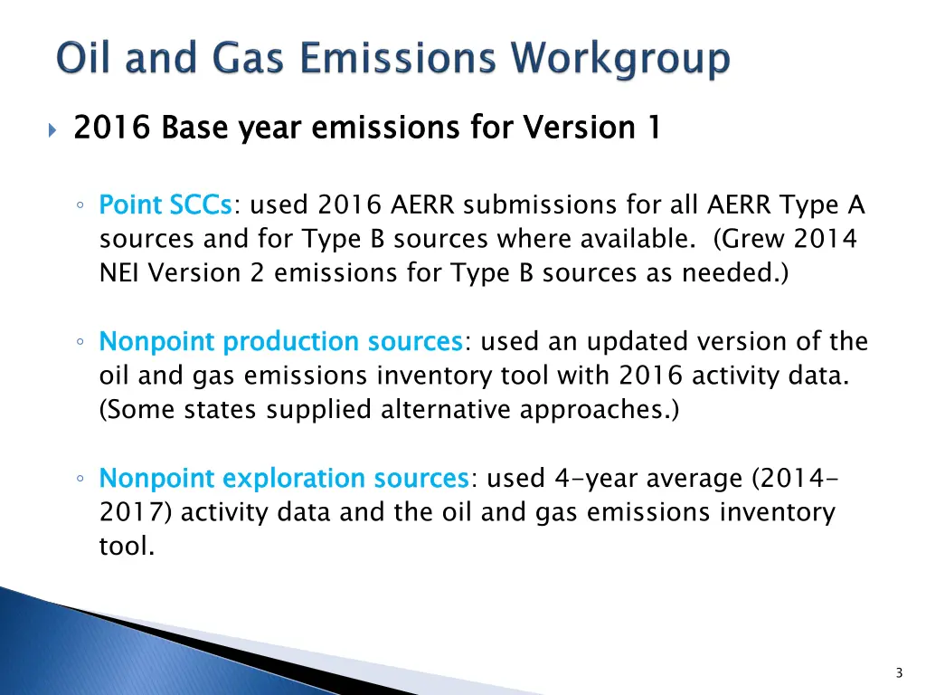 2016 base year emissions for version 1