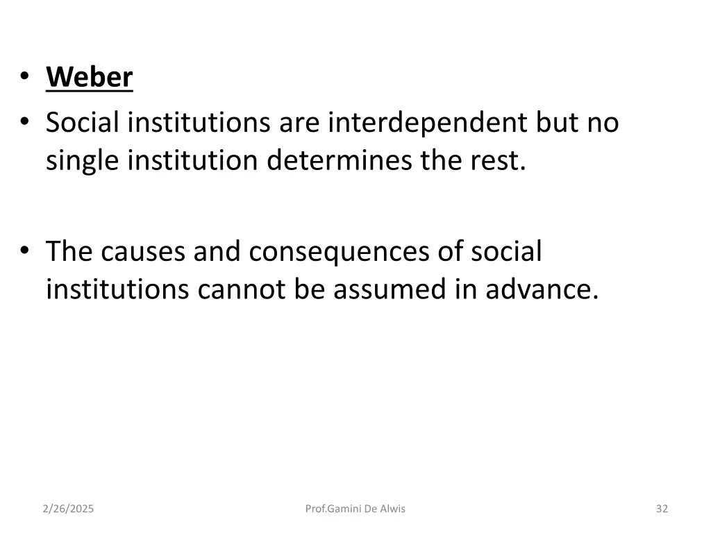 weber social institutions are interdependent