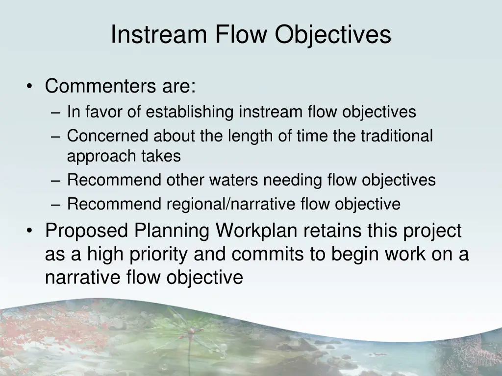instream flow objectives