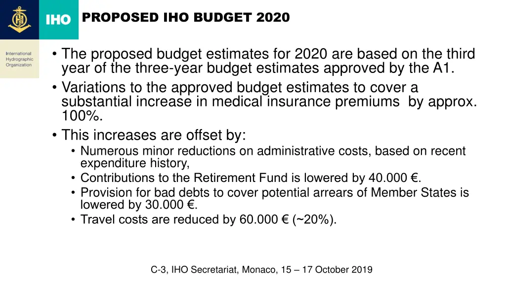proposed iho budget 2020