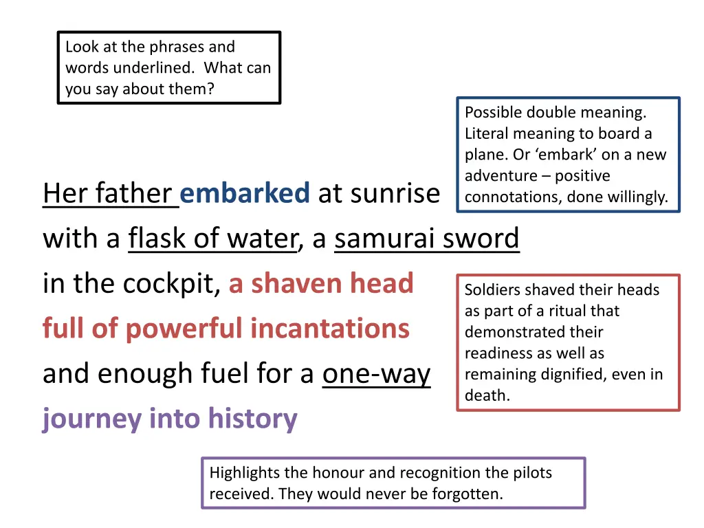 look at the phrases and words underlined what