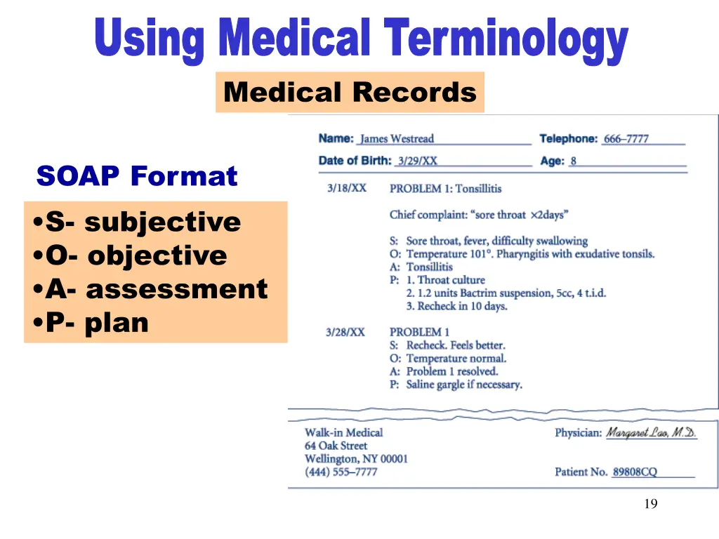 using medical terminology medical records