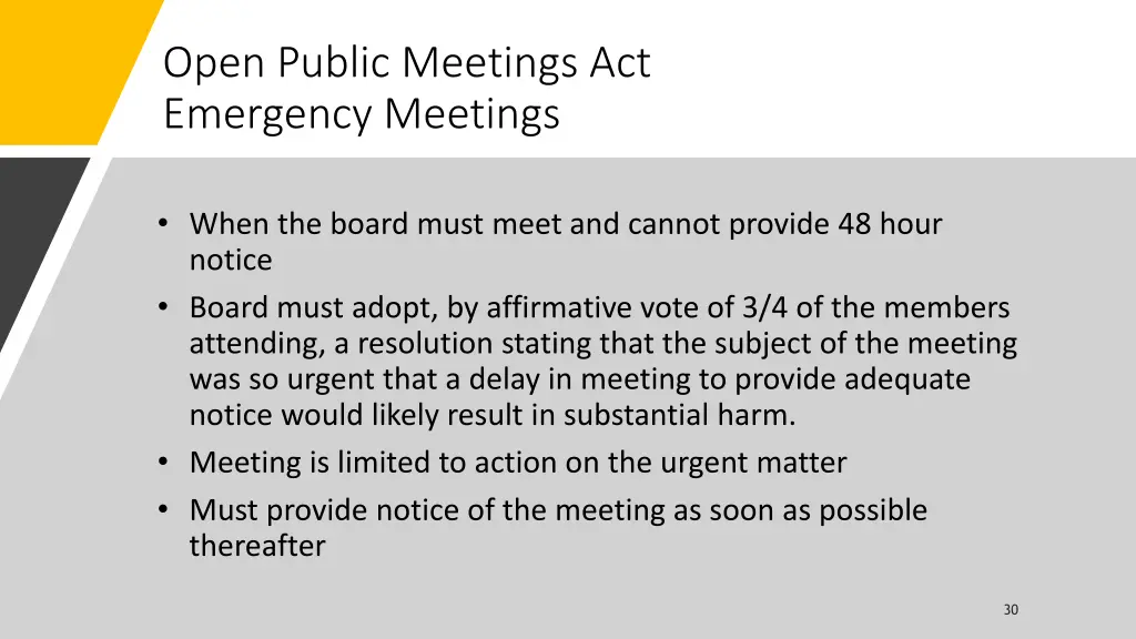 open public meetings act emergency meetings