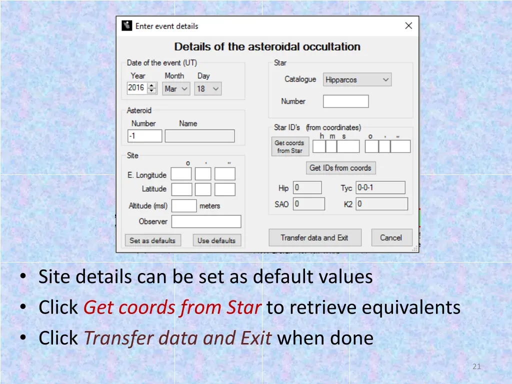 site details can be set as default values click