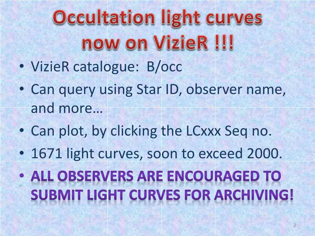 vizier catalogue b occ can query using star