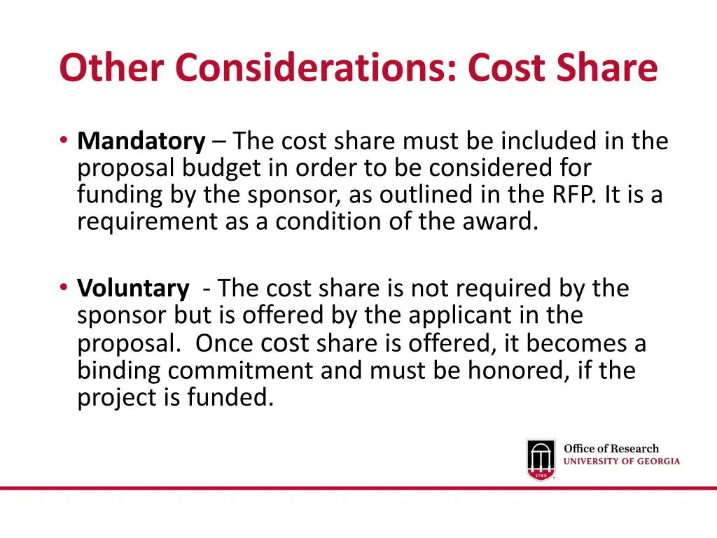 other considerations cost share
