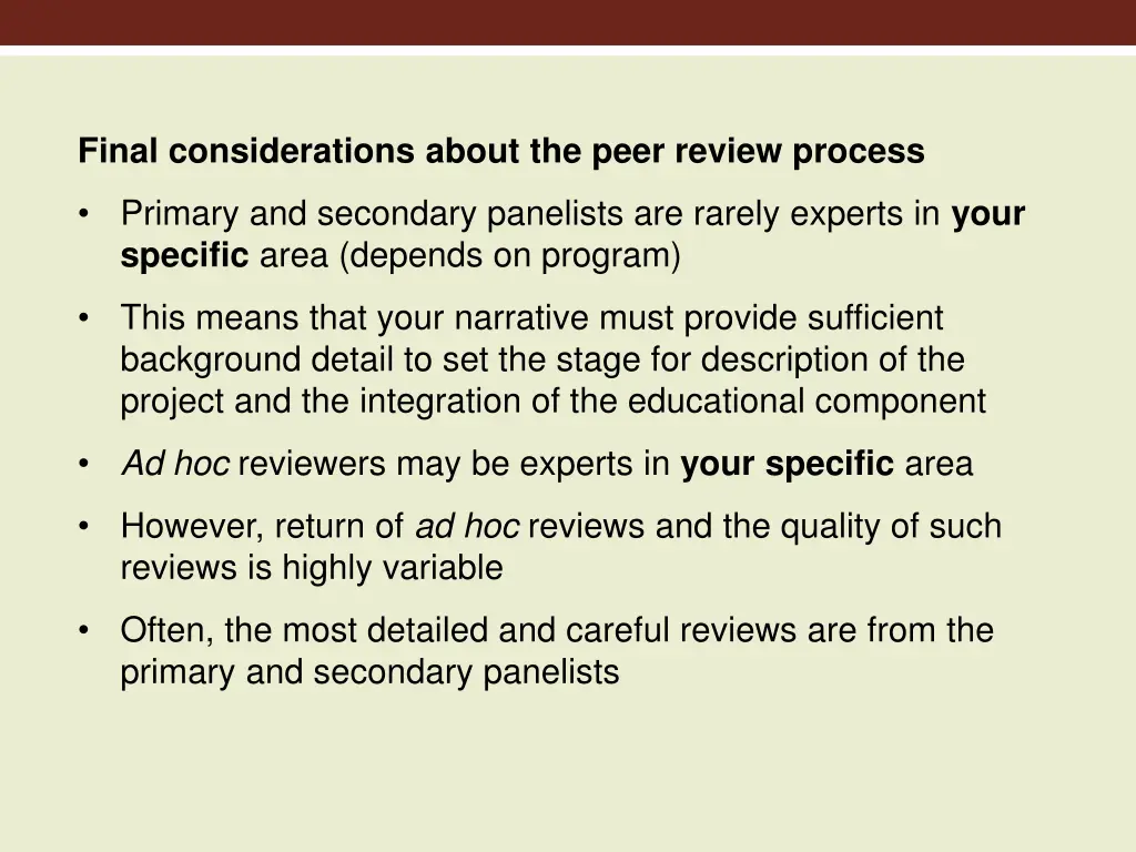 final considerations about the peer review process