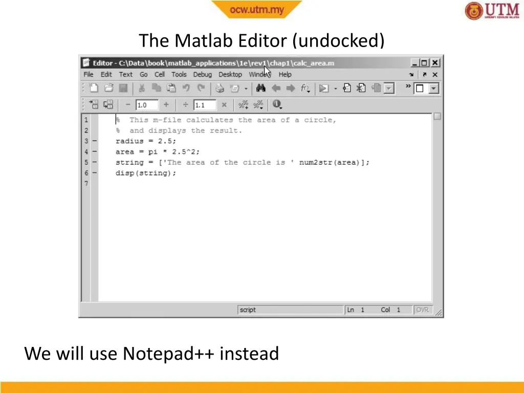 the matlab editor undocked