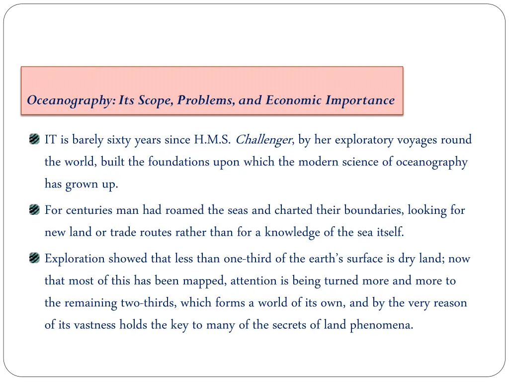 oceanography its scope problems and economic