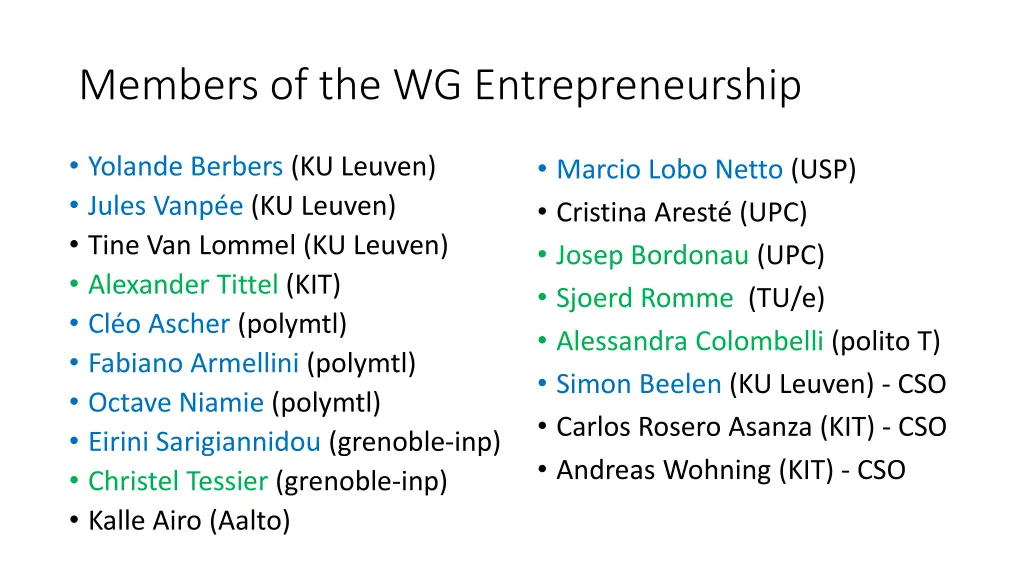 members of the wg entrepreneurship
