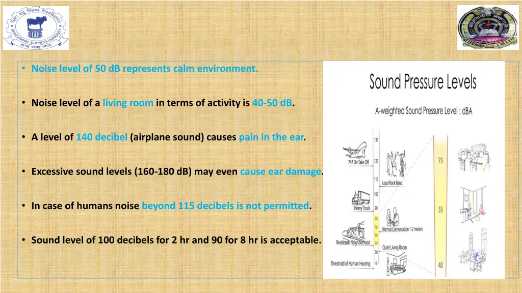 noise level of 50 db represents calm environment