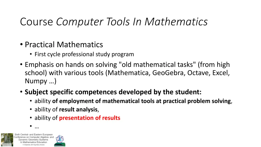 course computer tools in mathematics