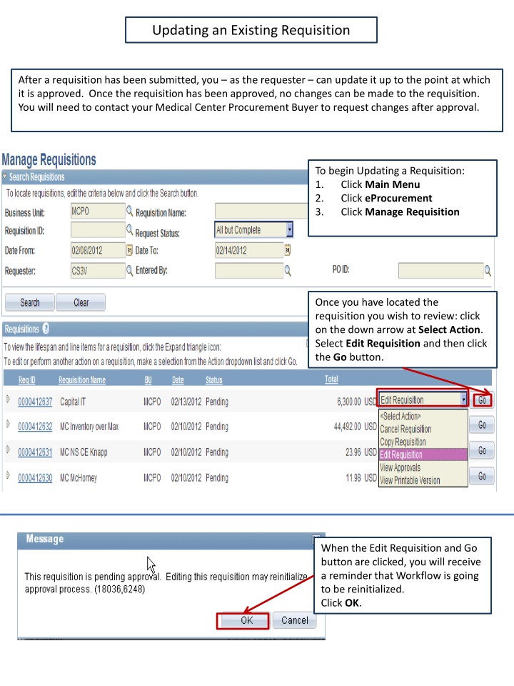 updating an existing requisition