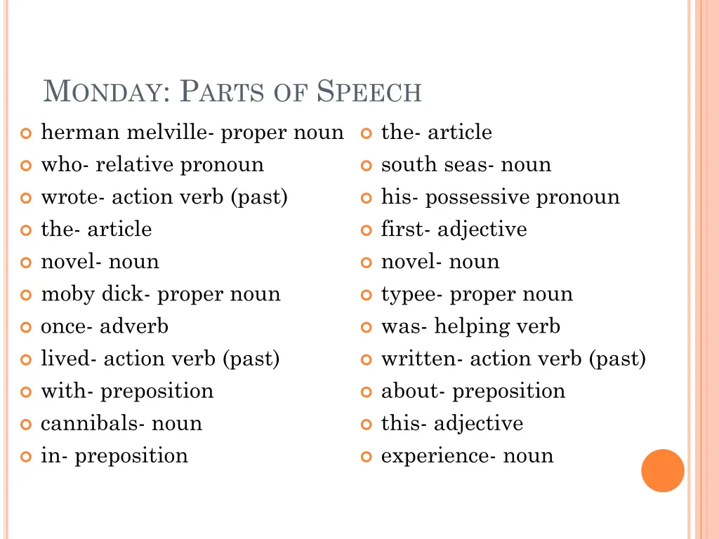 m onday p arts of s peech 1