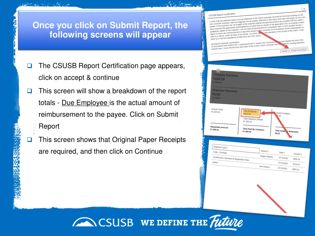 once you click on submit report the following