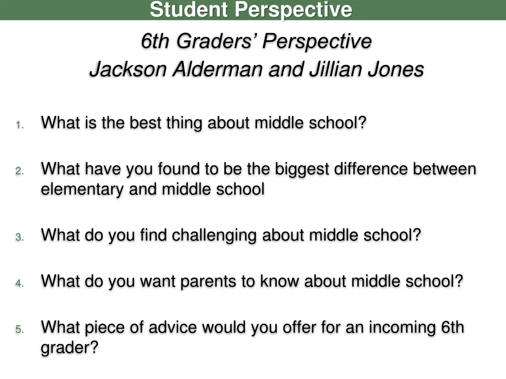 student perspective 6th graders perspective