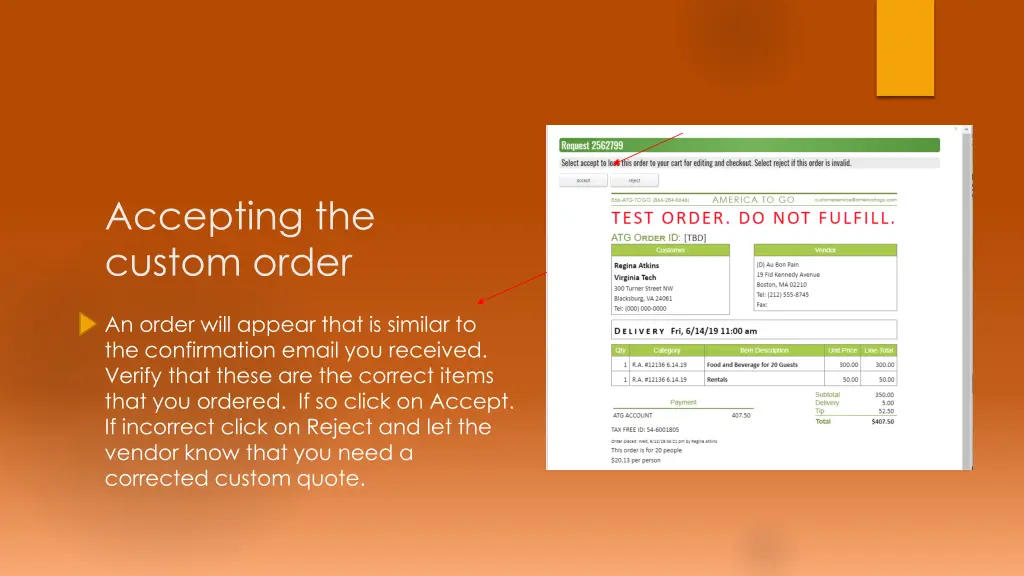 accepting the custom order
