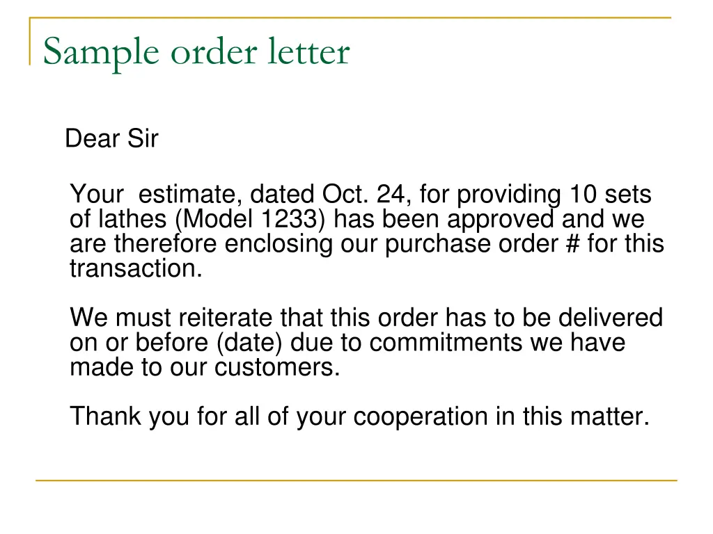 sample order letter 1