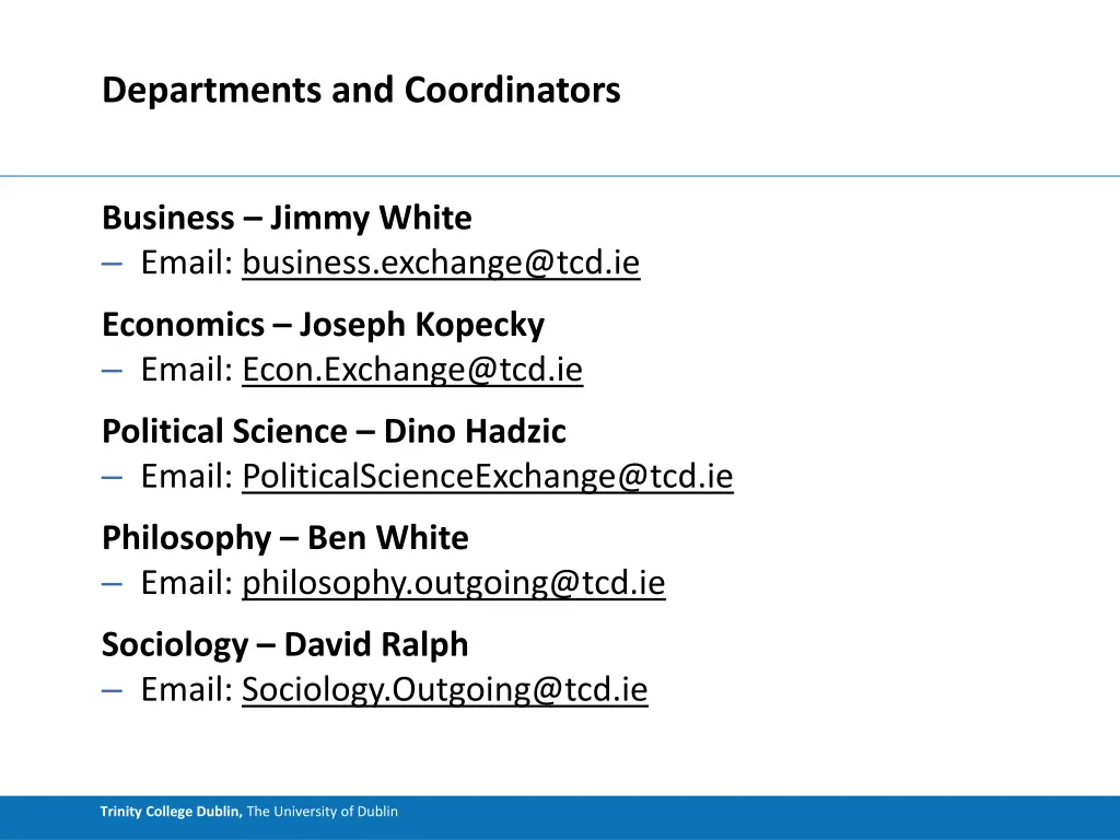 departments and coordinators