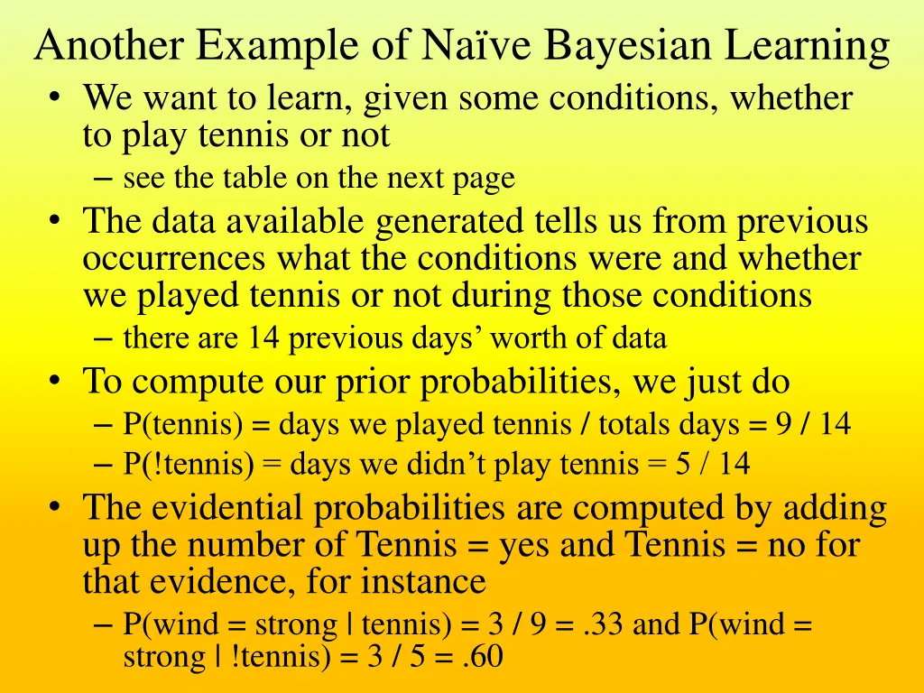 another example of na ve bayesian learning