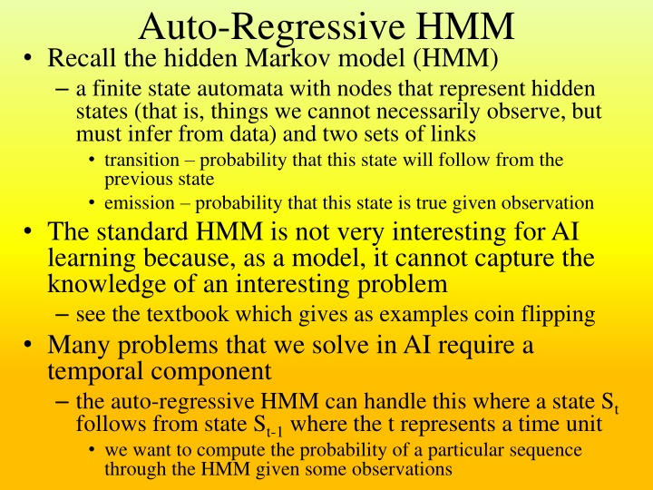auto regressive hmm recall the hidden markov