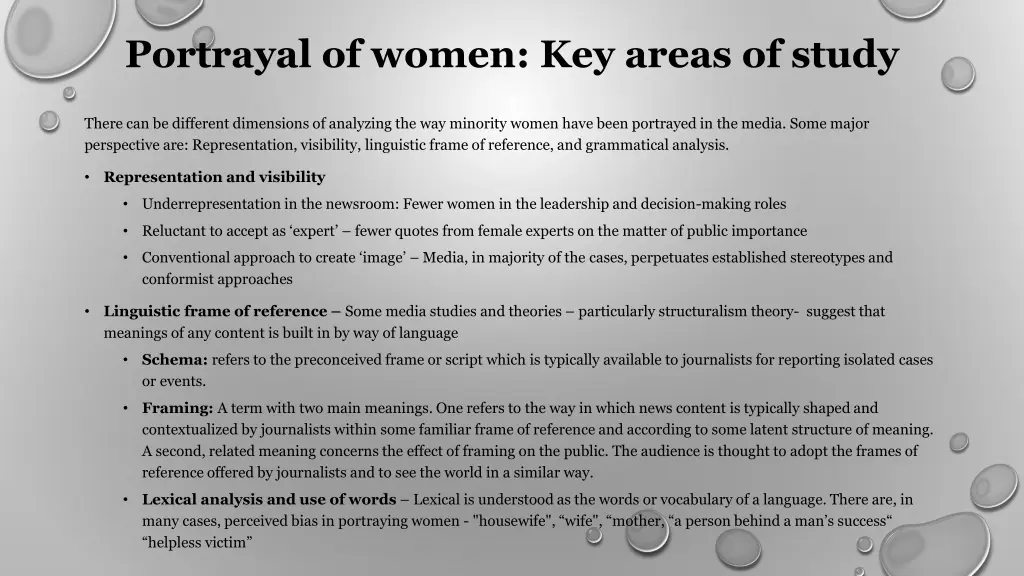 portrayal of women key areas of study
