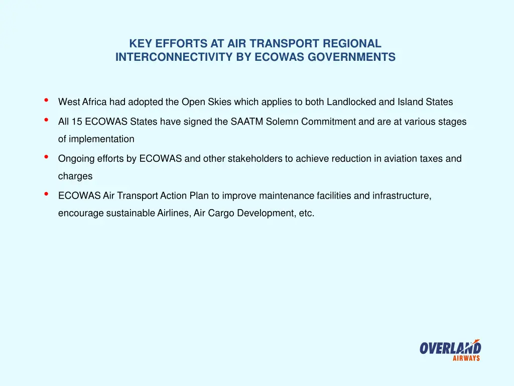 key efforts at air transport regional