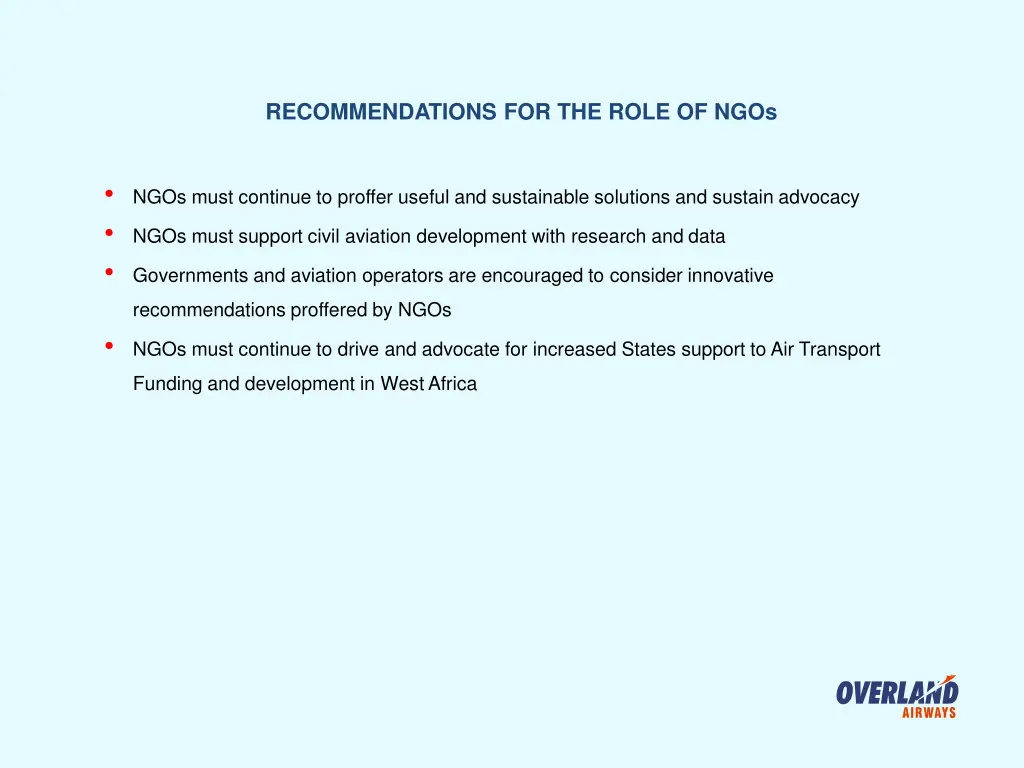 recommendations for the role of ngos