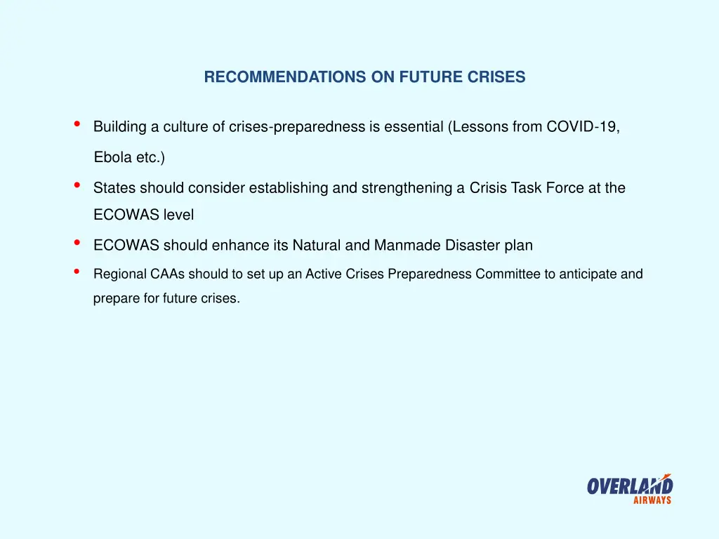 recommendations on future crises