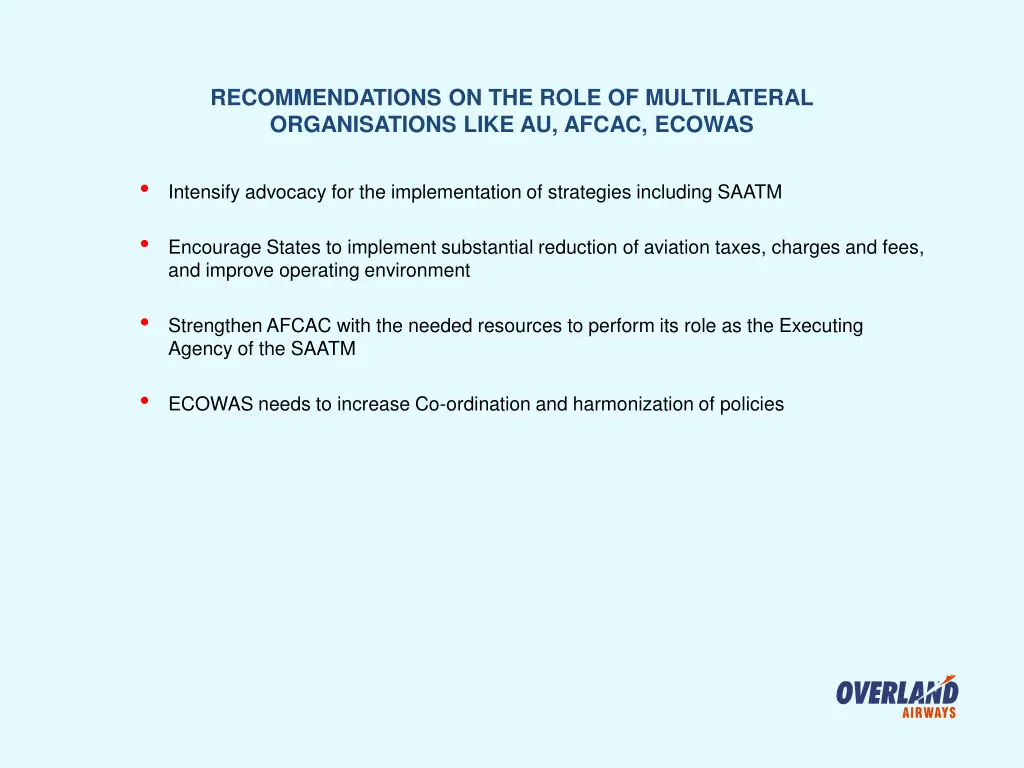recommendations on the role of multilateral