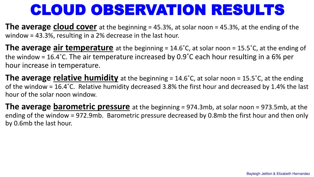 cloud observation results cloud observation